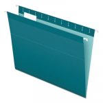 Colored Reinforced Hanging Folders, Letter Size, 1/5-Cut Tab, Teal, 25/Box