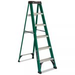 Fiberglass Step Ladder, 8 ft Working Height, 225 lbs Capacity, 5 Step, Green/Black