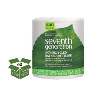 100% Recycled Bathroom Tissue, 2-Ply, White, 500 Sheets/Jumbo Roll, 60/Carton