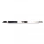 F-301 Retractable Ballpoint Pen, 1.6mm, Black Ink, Stainless Steel/Black Barrel, Dozen