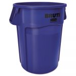 Vented Round Brute Container, 55 Gal, Blue, Resin, 3/Carton