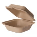 Wheat Straw Hinged Clamshell Containers, 6 x 6 x 3, 400/Carton