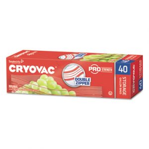Cryovac One Gallon Storage Bag Dual Zipper, 1 gal, 1.68 mil, 10.5" x 10.94", Clear, 360/Carton
