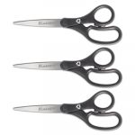 KleenEarth Basic Plastic Handle Scissors, 8" Long, Pointed, Black, 3/Pack