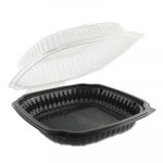 Culinary Classics Microwavable Container, 47.5 oz, Clear/Black, 100/Carton