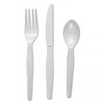 Three-Piece Cutlery Kit, Fork/Knife/Teaspoon, Heavyweight, White, 250/Carton