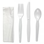 Four-Piece Cutlery Kit, Fork/Knife/Napkin/Teaspoon, Heavyweight, White, 250/CT
