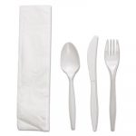 Four-Piece Cutlery Kit, Fork/Knife/Napkin/Teaspoon, White, Polypropylene, 250/CT