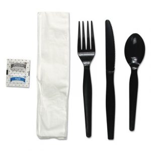 6-Pc. Cutlery Kit, Condiment/Fork/Knife/Napkin/Spoon, Heavyweight, Black, 250/CT