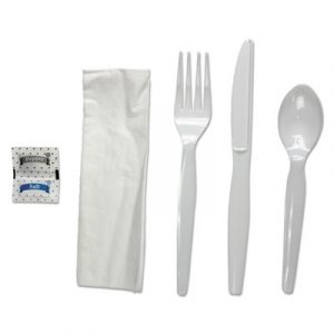 6-Pc. Cutlery Kit, Condiment/Fork/Knife/Napkin/Spoon, Heavyweight, White, 250/CT