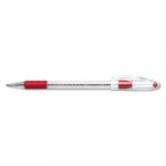 R.S.V.P. Stick Ballpoint Pen, Fine 0.7mm, Red Ink, Clear/Red Barrel, Dozen