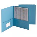 Two-Pocket Folder, Embossed Leather Grain Paper, Blue, 25/Box
