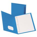 Leatherette Two Pocket Portfolio with Fasteners, 8 1/2" x 11", Light Blue, 10/PK