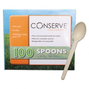 Corn Starch Cutlery, Spoon, White, 100/Pack