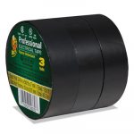 Pro Electrical Tape, 3/4" x 50 ft, 1" Core, Black, 3/Pack