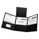 Tri-Fold Folder w/3 Pockets, Holds 150 Letter-Size Sheets, Black