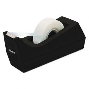 Desktop Tape Dispenser, 1" Core, Weighted Non-Skid Base, Black