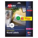 High-Visibility ID Labels, Laser Printers, 1.66" dia., White, 24/Sheet, 25 Sheets/Pack