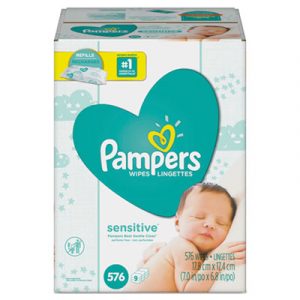 Sensitive Baby Wipes, White, Cotton, Unscented, 64/Pack, 9 Pack/Carton