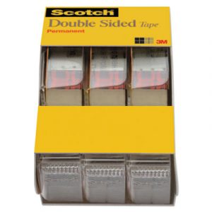 665 Double-Sided Permanent Tape in Hand Dispenser, 1/2" x 250", Clear, 3/Pack