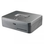 Tiered Cash Box with Bill Weights, 2 Keys, 9.84" x 9.84" x 11.81", Steel, Gray