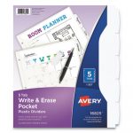 Write and Erase Durable Plastic Dividers with Pocket, 5-Tab, 11.13 x 9.25, White, 1 Set