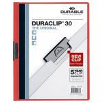 Vinyl DuraClip Report Cover w/Clip, Letter, Holds 30 Pages, Clear/Red, 25/Box
