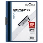 Vinyl DuraClip Report Cover, Letter, Holds 30 Pages, Clear/Dark Blue, 25/Box