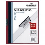 Vinyl DuraClip Report Cover w/Clip, Letter, Holds 30 Pages, Clear/Maroon, 25/Box