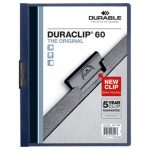 Vinyl DuraClip Report Cover w/Clip, Letter, Holds 60 Pages, Clear/Navy, 25/Box