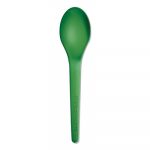 Plantware High-Heat Utensils, Spoon, Green, 6", 1000/Carton