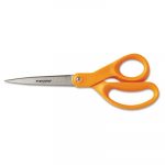 Home And Office Scissors, 8" Length, Stainless Steel, Straight, Orange Handle