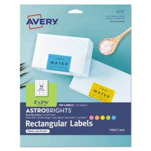 Color Easy Peel Labels, 2 x 2.63, Assorted Colors, 15/Sheet, 10 Sheets/Pack