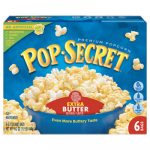 Microwave Popcorn, Extra Butter, 3.2oz Bags, 6/Box