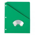 Slash Pocket Project Folders, 3-Hole Punched, Straight Tab, Letter Size, Green, 25/Pack