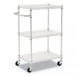 3-Shelf Wire Cart with Liners, 28 1/2" x 16" x 39", Silver, 500 lbs Capacity