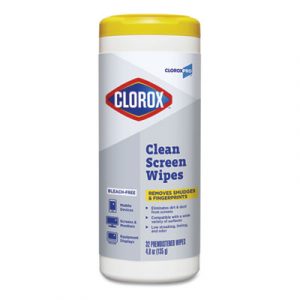 CloroxPro Clean Screen Bleach-Free Wipes, 7 1/2 x 7, 32/Canister