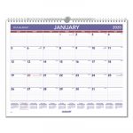 Monthly Wall Calendar, 15 x 12, Red/Blue, 2020