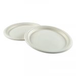 Bagasse Molded Fiber Dinnerware, Plate, 10" Diameter, White, 500/Carton