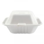 Bagasse Molded Fiber Food Containers, Hinged-Lid, 1-Compartment 6 x 6, White, 500/Carton