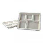 Bagasse Molded Fiber Dinnerware, 5-Compartment Tray, 8" x 12", White, 500/Carton