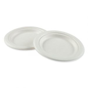 Bagasse Molded Fiber Dinnerware, Plate, 6" Diameter, White, 1000/Carton