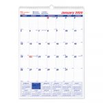 One Month Per Page Twin Wirebound Wall Calendar, 12 x 17, 2020