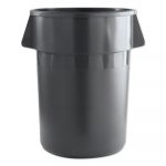 Round Waste Receptacle, LLDPE, 32 gal, Gray