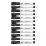 Medium Point Low-Odor Dry-Erase Markers with Erasers, Black, Dozen